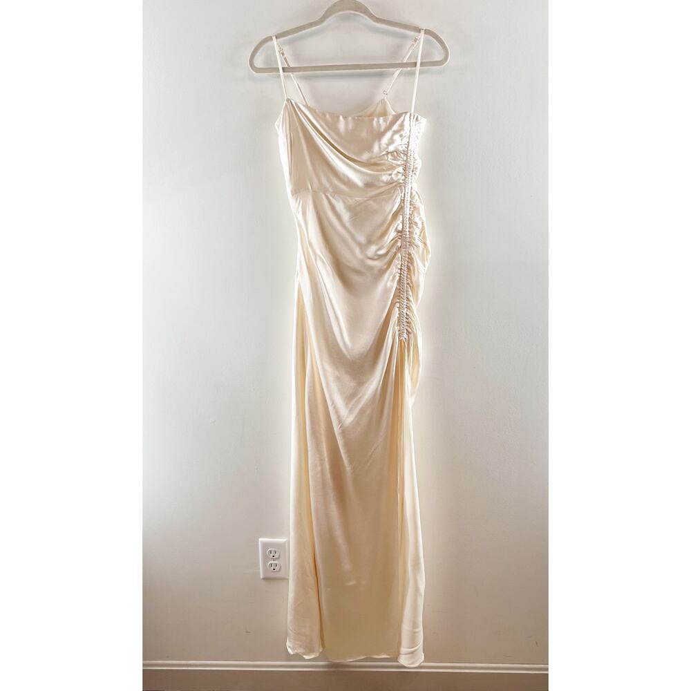 Shona Joy La Lune Ruched Side Slit Maxi Formal Slip l Dress Gown Cream 4 - Picture 5 of 12